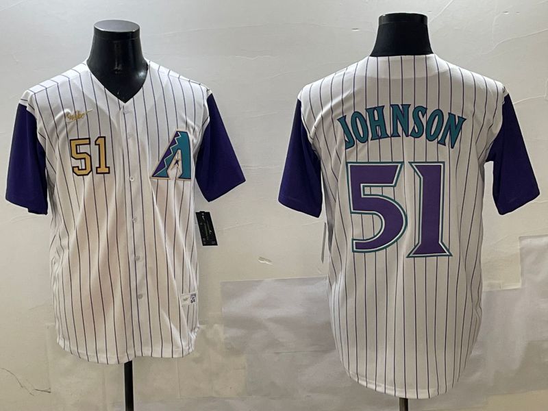Men Arizona Diamondback 51 Johnson White Stripe Throwback Game 2025 Nike MLB Jersey style 4